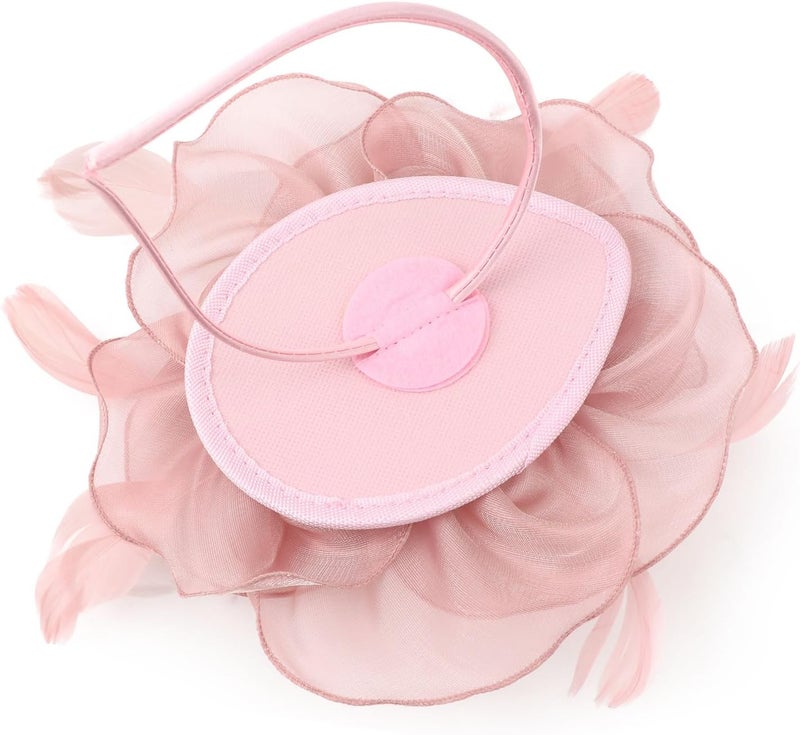 DRESHOW قبعة فاسيناتور مزينة بالريش مع رباط رأس للنساء، قبعات حفلات الشاي مع مشبك وزهرة لرباط الرأس للبنات والنساء - Image 4